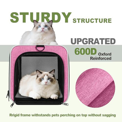 GAPZER Cat Carrier 18x11x11 Delta Airline Approved, Easy Load Soft Pet Plane Travel Bag 15 pounds, Teacup Dog Crate 12 lbs, Yorkie Kennel Carrying Case, Kitten Toy Poodle Mesh Cage up to 20lbs Pink - color: Pink