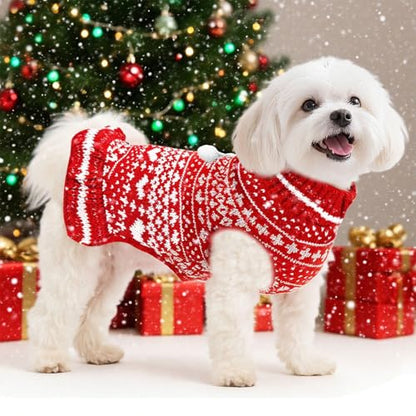 Dog Christmas Sweater Dress with Leash Hole Turtleneck Xmas Girl Dog Clothes Soft Pet Dogs Outfits Warm Fall Winter Puppy Knitted Pullover for Small Medium Dogs Cats（Red Heart,X-Large - color: Red Heart, size: X-Large