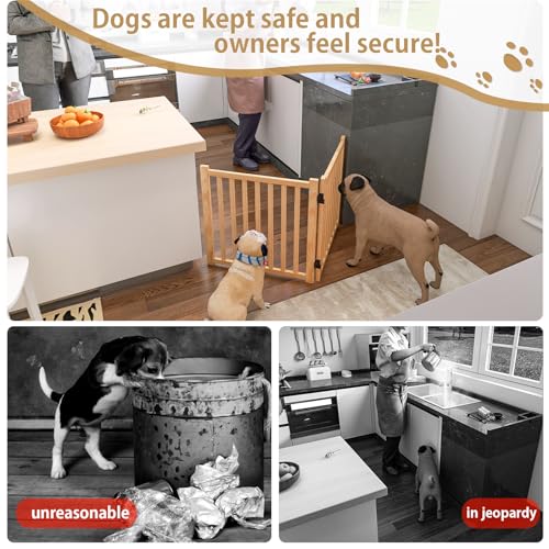 Wooden Freestanding Dog Gates,23" H Foldable Wood Pet Gate Indoor, No-Painted Puppy Gate for Doorways, Stairs, 23" Height-2 Panels - size: 【2 Panels】H:23''