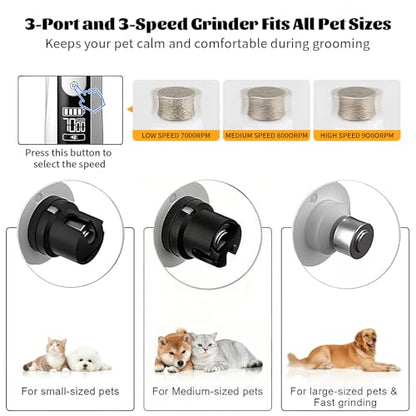 Silent Groom Pro Nail Grinder 2026 New with 2 LED Light & 3-Speed 2000mah Battery Professional Quiet Painless Paws Grooming & Smoothing for Small Medium Large Dog (1+2*Replacement Head LUCKYTROVE)
