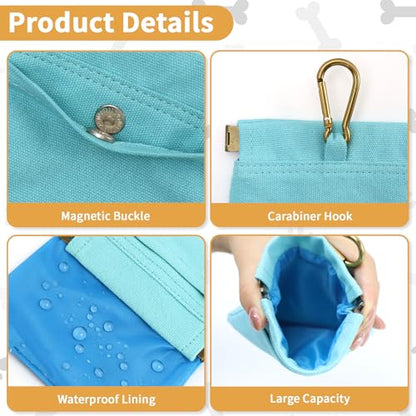 Dog Treat Pouch, Hand Free Dog Training Treat Bag with Carabiner & Magnetic Buckle, Auto Closing Pet Walking Bag for Puppy Travel or Outdoor Use, Pet Feed Snack Reward Pocket, Blue - color: Blue