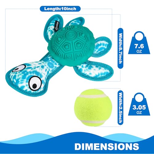 Dog Chew Toys,Puppy Teeth Chew Toys Durable Rubber Material Turtle Shape Dog Toys with 2 Tennis Ball (Green) - color: Green