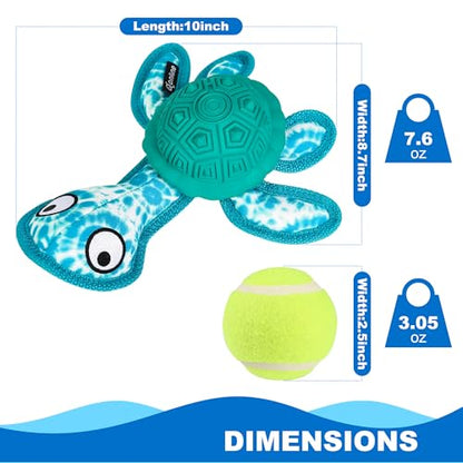 Dog Chew Toys,Puppy Teeth Chew Toys Durable Rubber Material Turtle Shape Dog Toys with 2 Tennis Ball (Green) - color: Green