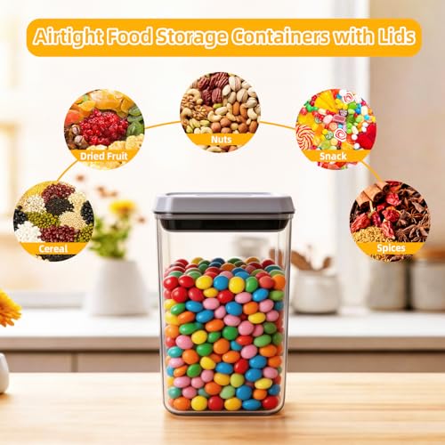 Pop Push Button Airtight Food Storage Containers 3 Pack (1.8Qt) | BPA-Free Stackable Rectangular Canisters for Coffee Beans, Snacks, Cereal, Grains, Dry Food - color: 1700ml x3