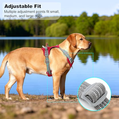 No Pull Dog Harness – Adjustable Reflective Nylon Vest for Small Medium Large Dogs, Escape Proof Training Harness with Leather Control Handle, Lightweight Aluminum Hardware (Red, XL) - color: Red, size: XL