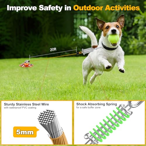 Dog Tie Out Stake and Cable, 360° Swivel Stake No Tangle, Heavy Duty Tether for Yard with 20 ft Cable, 6 Screw, Dog Runner Holds up to 180 lbs of Pull Force for Outside Camping Yard, Orange - style: Dog Stake+20ft Cable/180lbs