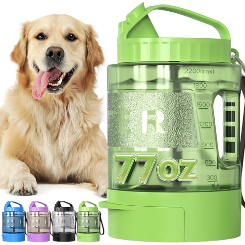 Portable Dog Travel Water Bottle, 77oz Large Portable Dog Water Bowl Dispenser, Leakproof Pet Drinking Bottle Dispenser for Hiking Camping Walking Travelling Beach Car Trips, No Spill, BPA Free,Green - color: Green, size: 77 Ounces
