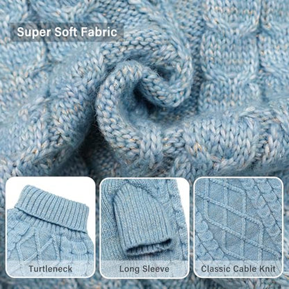 KYEESE Dog Sweater Stretchy Pet Sweater Warm Dogs Clothes with Long Sleeve Classic Cable Knit Turtleneck Dogs Coats, Soft Small Dog Sweater for Cold Weather, Blue, X-Small - color: 08# Blue, size: X-Small (4-6lbs)