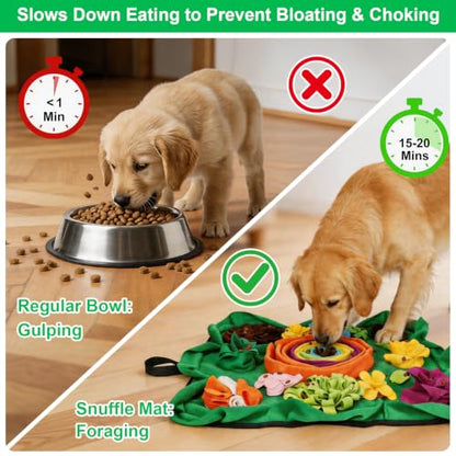 Vextronic Snuffle Mat for Dogs, Large Breed Slow Feeder Interactive Toy | 25x25-inch washable mat. Sparks natural foraging. Eases anxiety. Slows gulping, cuts bloat risk. Fits small to large pets. - color: Green