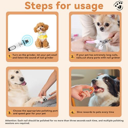 silent paws Quiet Pet Nail Grinder with LCD& Light | Quiet Dog Nail Grinder Suits Sensitive Pets. 3 Speeds Nail Trimmers for Small to Large Dogs ,Cats and Other Animals.