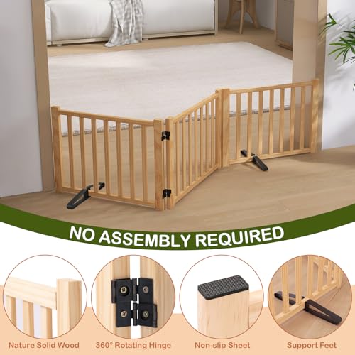 Freestanding Dog Gate Indoor, 16.9" H Wooden Foldable Dog Gates, No-Painted Portable Puppy Gate for Doorways Stairs-3 Panels - size: 【3 Panels】H:16.9"