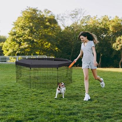 Dog Pen Pet Playpen Dog Fence Indoor Foldable Metal Wire Exercise Puppy Play Yard Pet Enclosure Indoor Outdoor 8 Panels 24 Inch with Bottom Pad/Top Cover (Black with top Cover) - style: Playpen + top cover