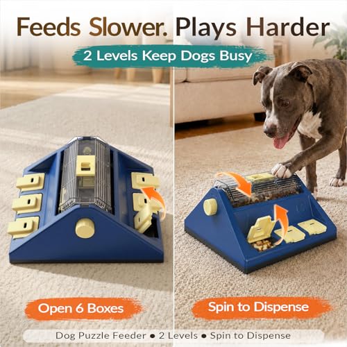 KADTC Dog Puzzle Toy, Large Size, 2 Levels of Challenge, Paw-Activated Rolling Treat Dispenser, Slow Feeder & Mental Stimulation for Small/Medium Dogs Enrichment Toys - color: Blue, size: Large