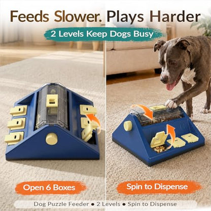 KADTC Dog Puzzle Toy, Large Size, 2 Levels of Challenge, Paw-Activated Rolling Treat Dispenser, Slow Feeder & Mental Stimulation for Small/Medium Dogs Enrichment Toys - color: Blue, size: Large
