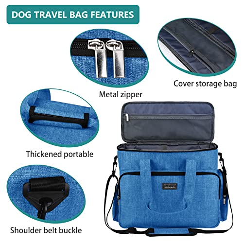 BAGLHER Dog Travel Bag, Pet Travel Bag (ALL Pet Travel Supplies), With 2 Pet Food Containers and 2 Collapsible Silicone Bowls; Essential Kits for Pet Travel Blue - color: Blue, size: Large