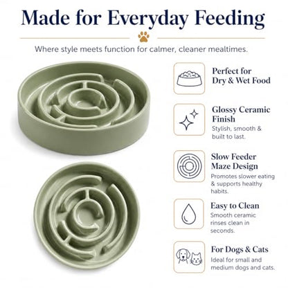 Ceramic Slow Feeder Dog Bowls with Anti-Slip, Slow Feeder & Non-Slip Design, Boredom and Anxiety Reducer, Suitable for All Breed Dogs and Cat (Ceramic-Green) - color: Ceramic-Green