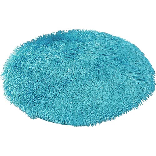 24 Inch Plush Dog Bed Mat Warm Fluffy Round Puppy Crate Pad with Anti-Slip Waterproof Bottom Soft Comfy Pet Kennel Mat for Small and Medium Dogs Sleeping(Wathet) - color: Wathet, size: 24 Inch
