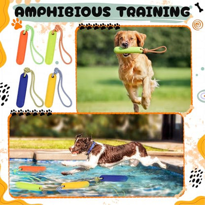 Skylety 4 Pack Floating Dog Toys with Rope Handle EVA Dog Bumper Throw Stick for Water Training Fetch Retrieving High Visibility Pool Water Toys for Beach Diving Pool Yard Summer Outdoor Play - style: Cylinder
