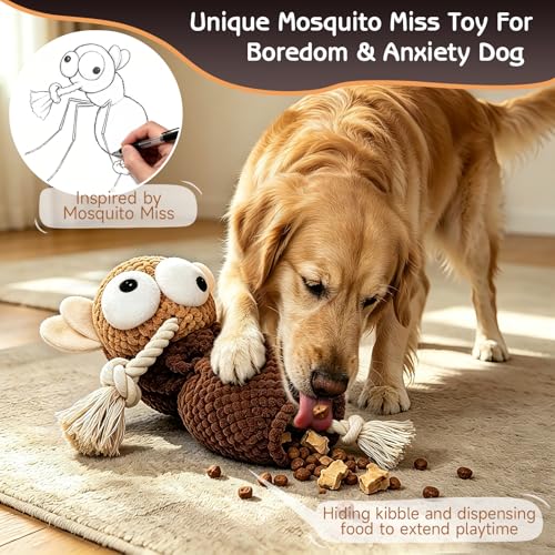 Yipetor Squeaky Dog Toy, [Mosquito Miss] Soft Plush Puppy Toys for Anxiety Relief, Durable Cotton Rope Teeth Clean Interactive Dog Toy to Keep Medium Small Dog Busy - Boredom Dogs Best Birthday Gift - color: Mosquito