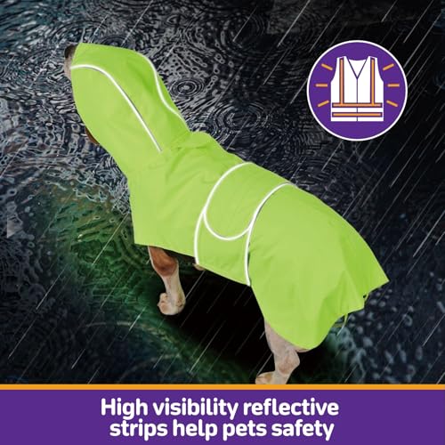 Kimee Dog Raincoat Reversible, Single Side Slicker Poncho Adjustable Waterproof Dog Rain Jacket with Leash Hole/Reflective Stripe Hooded Snowproof Windproof Clothes for Medium to 2X-Large Dogs, 2XL - color: Neon Green, size: 2X-Large
