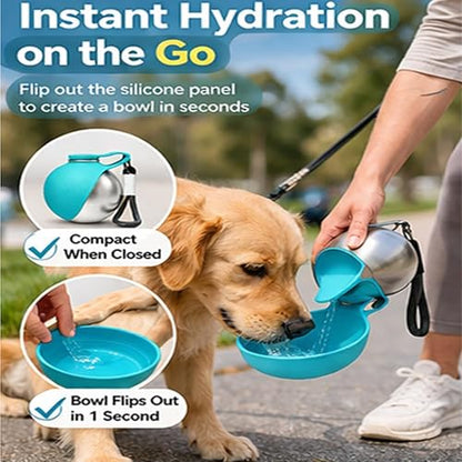 2 in 1 Portable Dog Water Bottle Portable Dog Water Bottle with Silicone Foldable Bowl Leak Proof Stainless Steel Dog Bottle for Hiking Compact Pet Water Bowl (Pink A) - color: Pink A