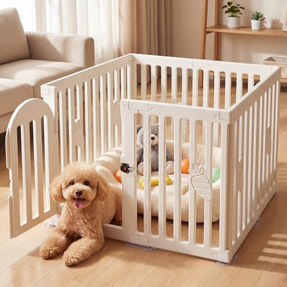Dog Play Pen Indoors, 8-Panel Puppy Playpen with Door, 25.6" Tall Plastic Dog Fence for Dogs, Easy Assembly Pet Playpen for Puppies, Cats, Rabbits, Indoor Dog Pen Off White - size: Off White-8 Panels