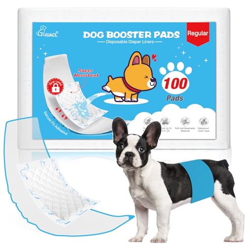 Dog Diaper Liners for Dog Diapers Male and Female 100ct Super Absorption Disposable Booster Pads for Most Reusable Pet Belly Bands, Washable Puppy Diaper Wraps - size: Regular (100 Count)