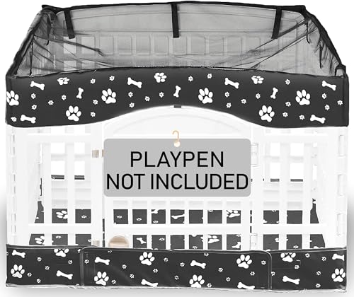 Dog Playpen Bottom Pad and Mesh Top Cover fit 36" x 36“ Puppy Playpen(FENCE NOT INCLUDED),Reusable for Pet Training,Dog Crate,Waterproof Pet Pee Pads,Whelping,Puppies/Small Dogs,Hoop&Loop Design,Black - color: 36"-BOTTOM and COVER-BLACK