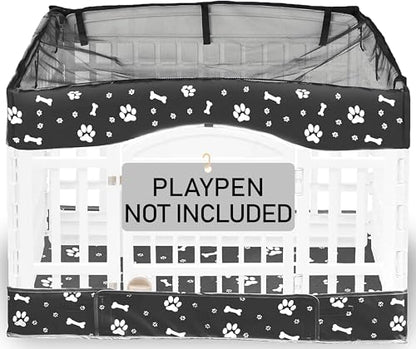 Dog Playpen Bottom Pad and Mesh Top Cover fit 36" x 36“ Puppy Playpen(FENCE NOT INCLUDED),Reusable for Pet Training,Dog Crate,Waterproof Pet Pee Pads,Whelping,Puppies/Small Dogs,Hoop&Loop Design,Black - color: 36"-BOTTOM and COVER-BLACK