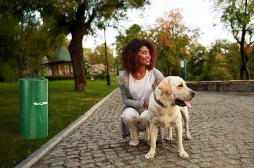 Alpine Dog Waste Station Outdoor - 13.5 Gallon Commercial Green Steel Pet Poop Trash Can for Dog Parks, HOA, Public Areas & Trails