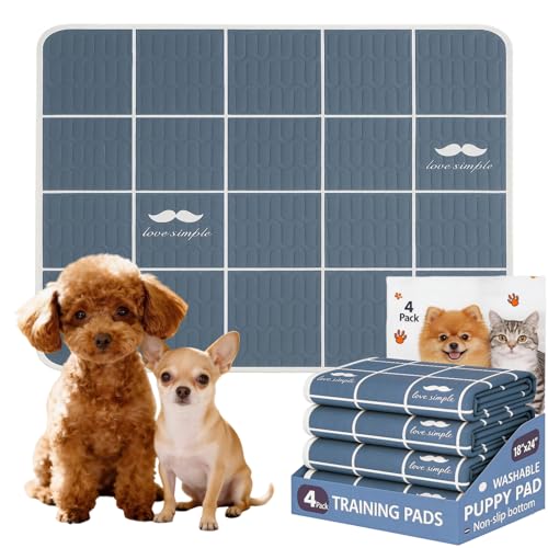 Washable Puppy Pads with Pheromones, 4 Pack - Super Absorbent Leakproof Reusable Puppy Potty Training Pads with Non-Slip Backing for Crate, Playpen, Bed, Whelping Box (Grey, 18" x 24") - color: Gray, size: 18" x 24" (Gray, 4Pack)
