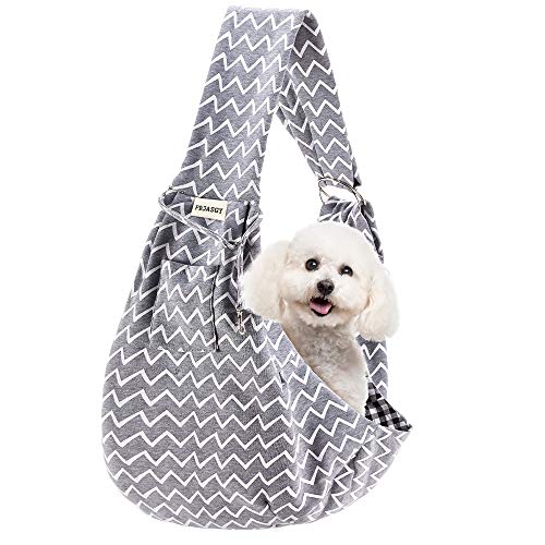 FDJASGY Small Pet Sling Carrier-Hands Free Reversible Pet Papoose Bag Tote Bag with a Pocket Safety Belt Dog Cat for Outdoor Travel (Gray Stripe) - color: Adjustable Gray Stripe