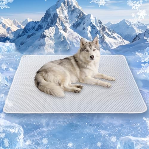 Dog Cooling Mat 46"x36" for Large Dogs, L | Q-Max>0.4 Ice-Silk, Waterproof Non-Slip, Machine Washable, For Labs, German Shepherds, Huskies, Crate Indoor Outdoor Travel - size: Large 46"x36"