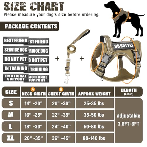 Tactical Dog Harness and Leash Set Small Sized Dog,Heavy Duty No Pull Service Dog Vest and 10 Patches with Dog Seat Belt,Reflective Adjustable Pet Harness for Training Walking Hiking Brown S - color: Brown, size: Small