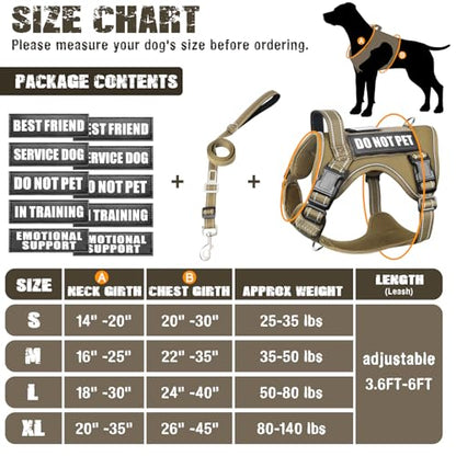 Tactical Dog Harness and Leash Set Small Sized Dog,Heavy Duty No Pull Service Dog Vest and 10 Patches with Dog Seat Belt,Reflective Adjustable Pet Harness for Training Walking Hiking Brown S - color: Brown, size: Small