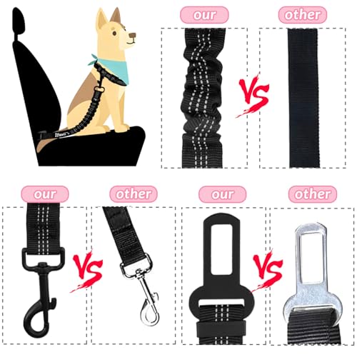 IBWell Dog Seat Belt,3 Piece Set Retractable Dog Car Harness Adjustable Dog Seat Belt for Vehicle Nylon Pet Safety Seat Belts Heavy Duty & Elastic (Black & Pink) - color: Black & Pink