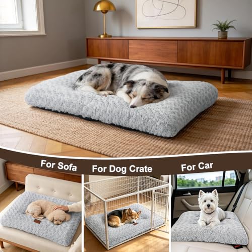 Dog Bed Crate Pad - Rosette Pattern White Velvet Pet Bed Anti-Slip Comfy Kennel Pad for Crates Rosette Grey M - color: Rosette Pattern Grey, size: Medium 30"x20"