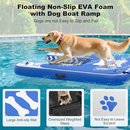 Inflatable Dog Boat Ramp for Dogs Up to 240 lbs, Inflatable Dock Floating Platform with Anti-Slip EVA Foam Safe & Easy Water Access, Dog Ramp for Pools, Lakes, Boats, Docks, Blue & White - color: Blue