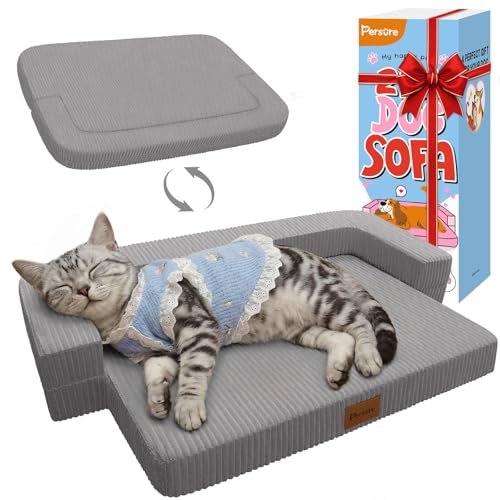 Persure Orthopedic Dog Bed for Medium Large Dogs, Waterproof Memory Foam Pet Couch Dog Sofa with 3-Sided Bolster, Adjustable Pillow, Non-Slip Bottom & Removable Washable Cover, Grey, 28 inch - color: grey, size: Medium