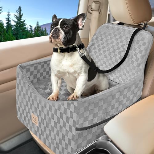 Dog Car Seat for Small and Medium Dogs Up to 35 lbs –Memory Foam Dog Booster Seat with Safety Leash & Storage Pockets, Fits Front & Back Car Seats, Removable Washable Cover – Gray - color: Small-Gray