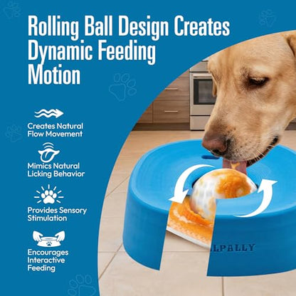 Dog Lick Bowl Licking Toy - Lick Ball Liquid Treat Slow Feeder for Dogs Feed with Rolling Toys - Interactive Lick Sphere Slow Feed Pet Treat Dispensing Bowls for Dogs Stress Anxiety Relief