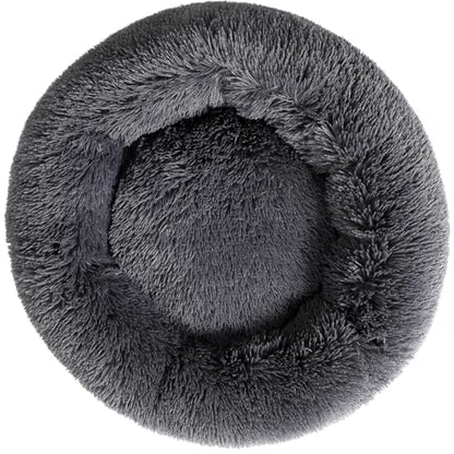 Cat Bed Plush Donut Dog Bed Fluffy Calming Pet Bed Dog Round Bed Cat Round Bed Warm Kitten Nest Rabbit Cave Kitten Bed Ideal for Small 3KG Pet - color: Dark Gray, size: 35CM