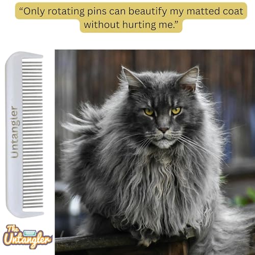 Cat Comb with Silky Smooth Rotating Teeth - Clears Mats Gently (5" Ultra Fine Teeth; 7" Dual Teeth) (White, 5") - color: White, size: 5"