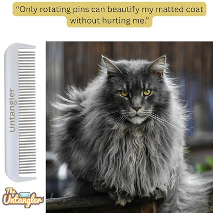 Cat Comb with Silky Smooth Rotating Teeth - Clears Mats Gently (5" Ultra Fine Teeth; 7" Dual Teeth) (White, 5") - color: White, size: 5"