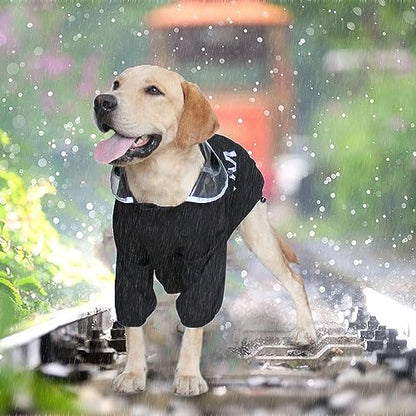 MAMORE Dog Raincoat With Clear Hood and 2 Legs, Waterproof Adjustable Jacket, Reflective Stripe for Small Medium Large Dogs (Black, X-Small)