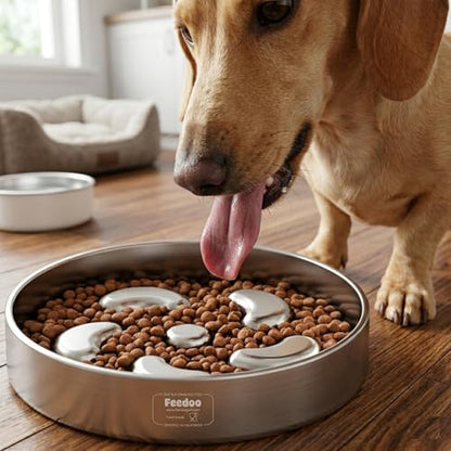 Slow Feeder Dog Bowl-2Cups for Medium Breeds, Double Wall Food-Grade Stainless Steel, Heavy Duty with Non-Slip Rubber Base, Puzzle Maze Bowl to Slow Down Eating - color: Spiral-1Pack, size: M 2~2.5Cups