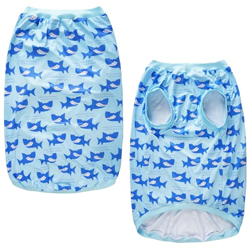 Pet Dog Blue Sleeveless T Shirts with Shark Pattern Printed pet Clothes Soft Breathable Vest for Large Dogs Large,Shark - color: Shark, size: Large