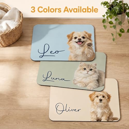 Personalized Dog & Cat Mat for Food & Water Bowls, Custom Pet Food Mat with Photo & Name, Non-Slip Waterproof Diatomite Dog Feeding Mats, Dog Bowl Placemat Gifts for Pet Lover, Pet Owner (Style 1) - color: Style 1
