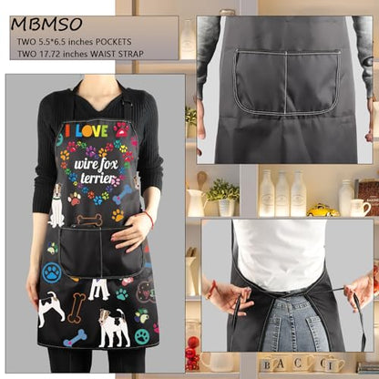 MBMSO Wire Fox Terrier Apron Dog Apron with Pockets Wire Fox Terrier Gifts for Dog Lover Dog Owner Gift Dog Mom Kitchen Apron