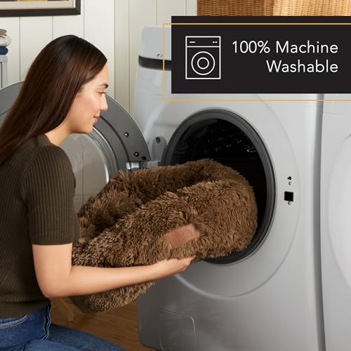 Town & Country Luxe CuddleTown Fuzzy Solid Donut Pet Bed, Soft, Cozy & Calming, Non-Slip Bottom, 100% Machine Washable, Brown, Medium 28"x28"x7" Round - color: Brown, size: Medium 28"x28"x7" Round
